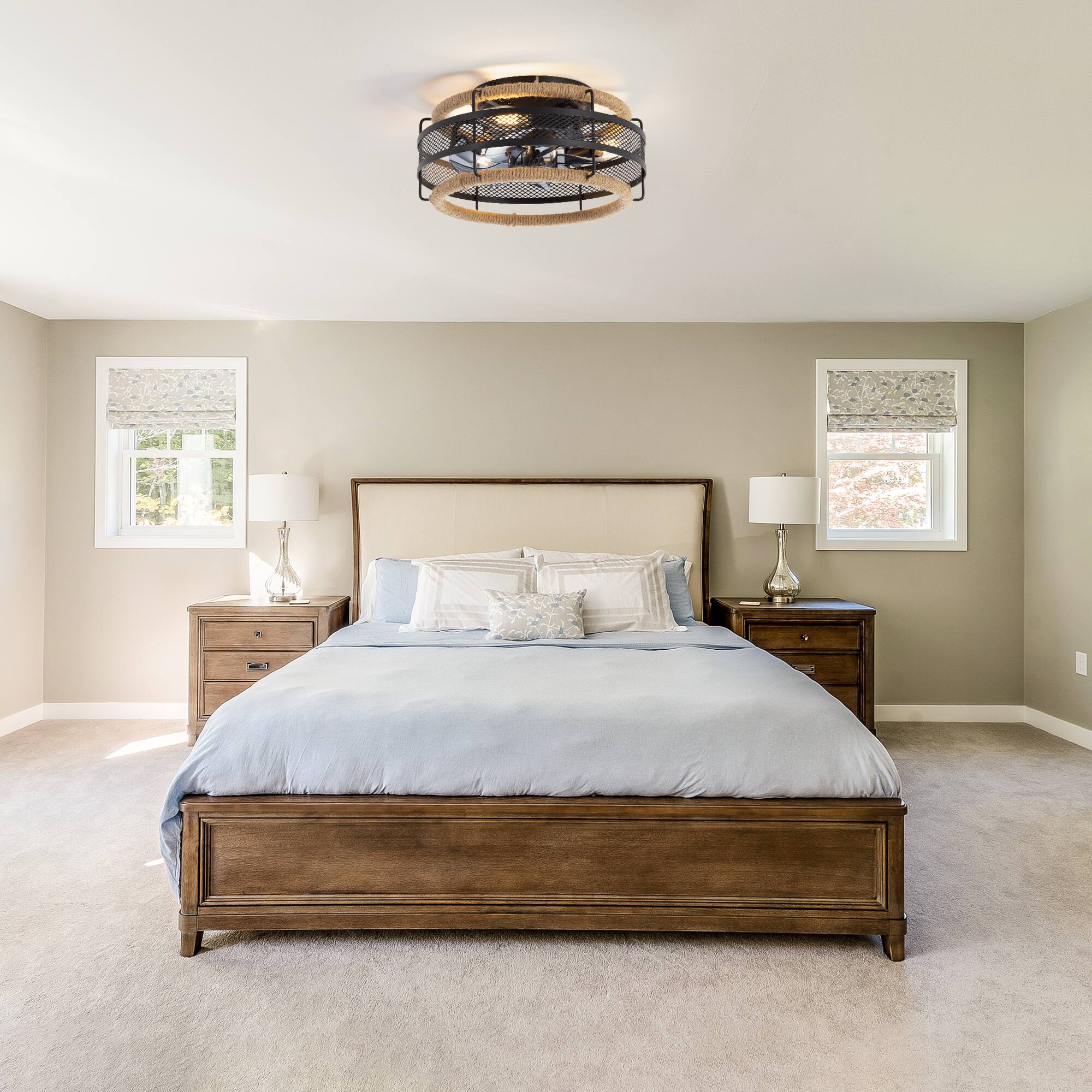 Alt View 2. Breezary - Breezary 12.5-Inch Indoor Enclosed Caged Ceiling Fan with 7 ABS Blades, DC Motor, 6-Speed Remote Control with Timer - Matte Black.