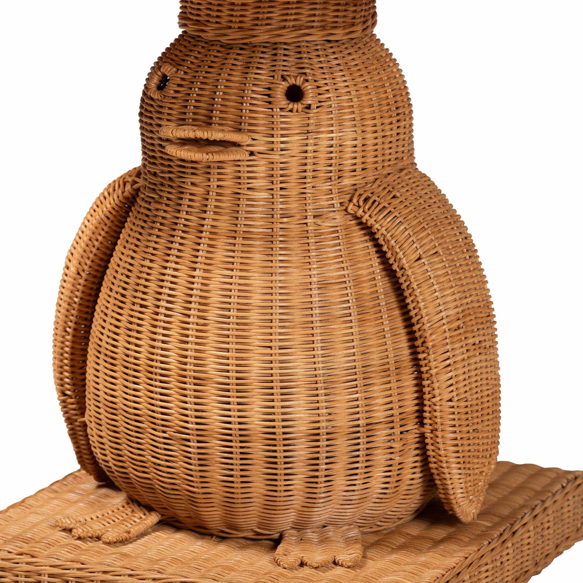 Alt View 1. bali & pari - Pembroke Penguin End Table - Handwoven Rattan Sculptural Accent Side Table with Platform Base - Light Honey.