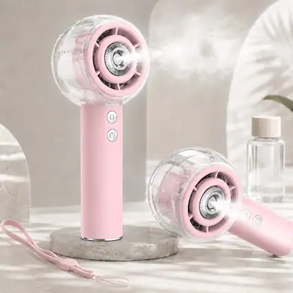Front. Anysun - Misting Handheld Portable Fan with 4 Strong Wind, 6000mAh Rechargeable Powerful, Mini Small Hand & Pocket Fan - Pink.
