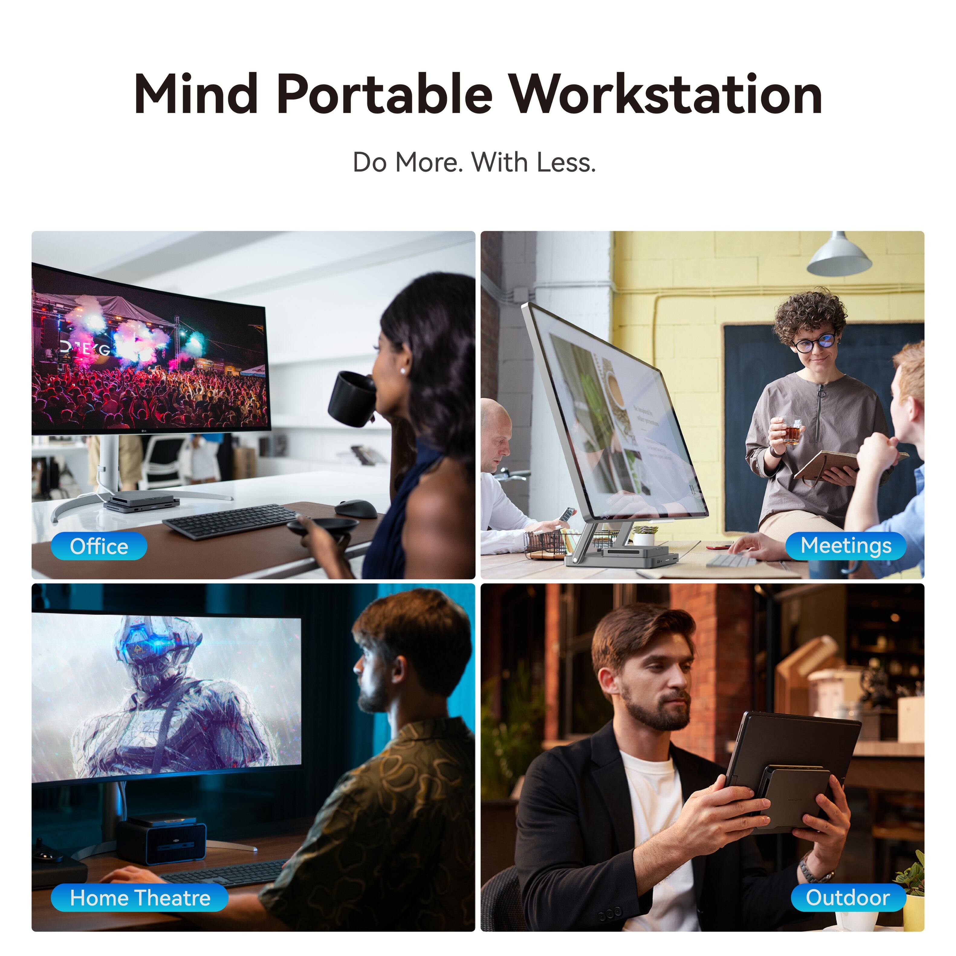 Mind Portable Workstation  
Do More. With Less.  

- Office  
- Meetings  
- Home Theatre  
- Outdoor