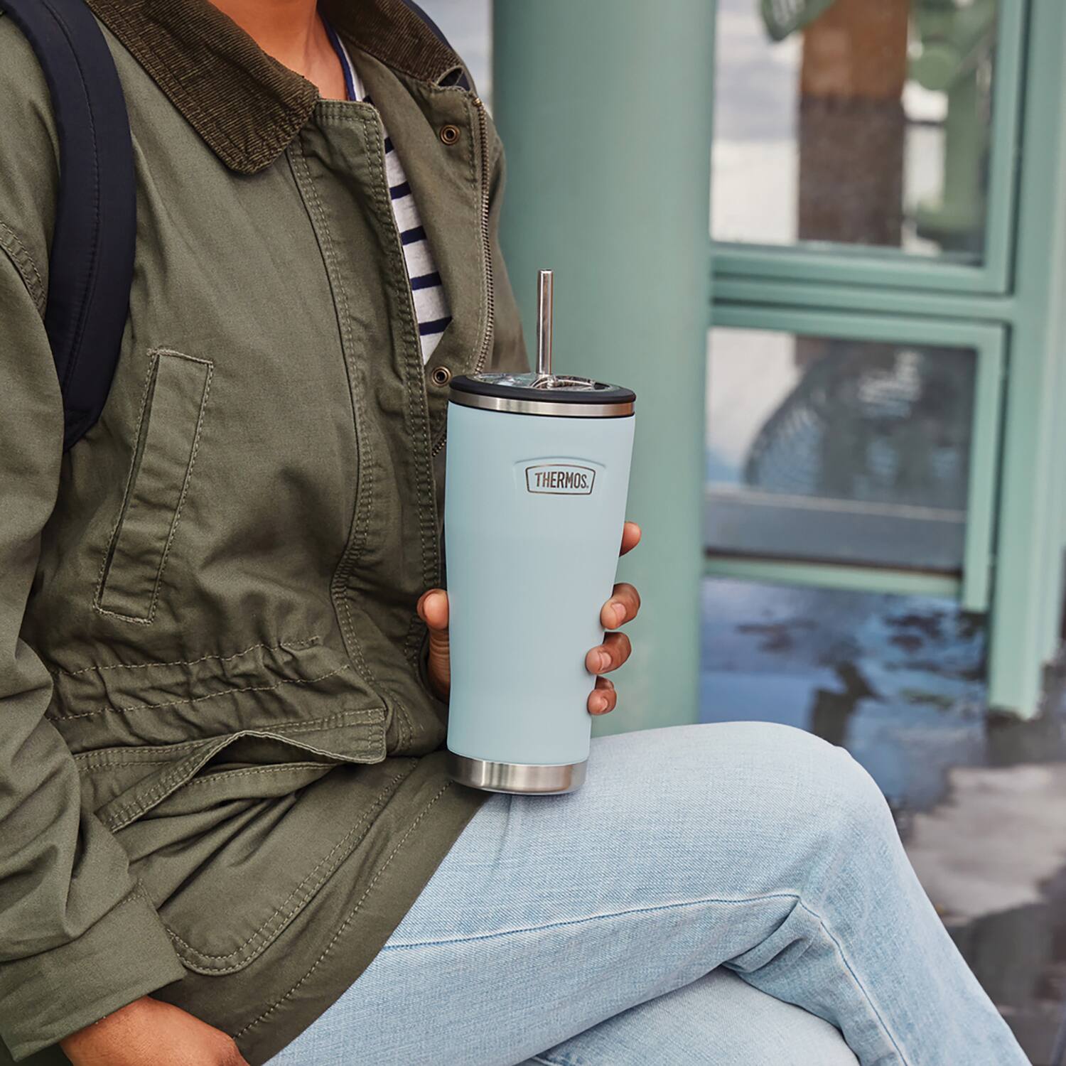 Back. Thermos - Thermos 24 oz. Icon Cold Tumbler w/ Straw - Glacier - Glacier.