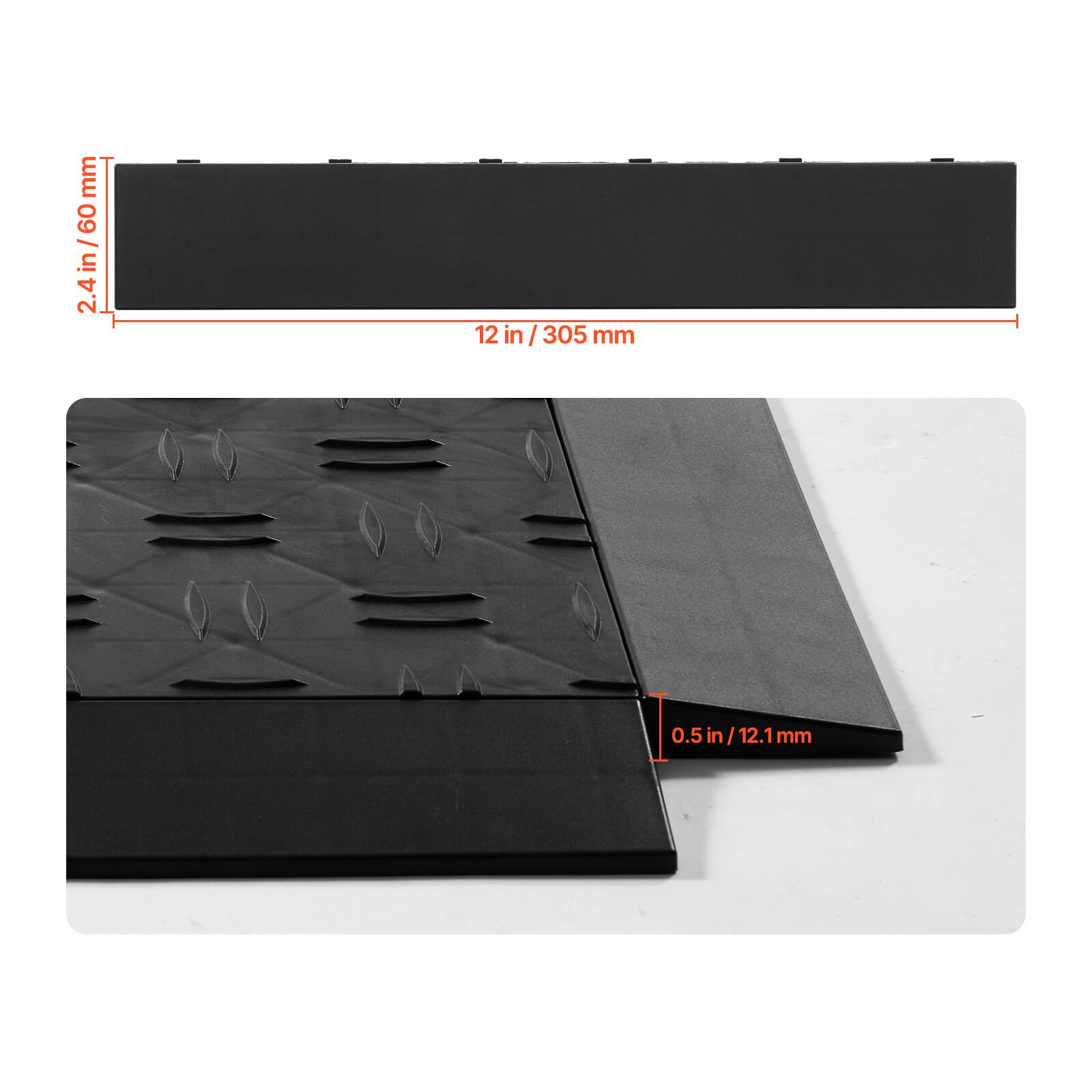 - 2.4 in / 60 mm
- 12 in / 305 mm
- 0.5 in / 12.1 mm