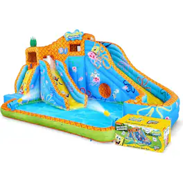 Sunny & Fun - SpongeBob Deluxe Inflatable Water Slide with Climbing Wall, 2 Slides & Splash Pool - Polyester