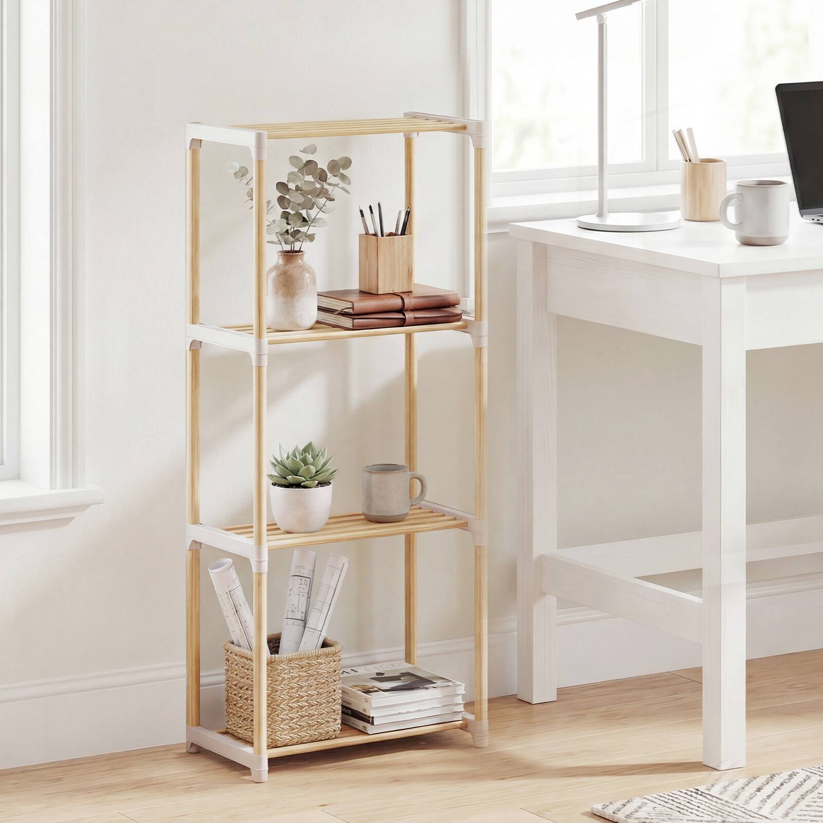 Alt View 4. Gymax - Gymax 2PCS 4-Tier Bookshelf w/Open Shelves Freestanding Storage Organizer for Home - Gray.
