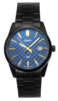 Casio - Standard Analog Quartz MTP-VD03B-2A Black Ion Plated Stainless Steel Blue Dial Men's Watch - Black,Blue