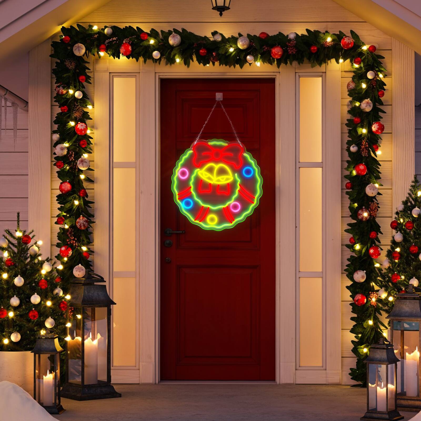 Alt View 8. AGPtek - Christmas Wreath LED Neon Sign Festive Decoration, 5 Brightness Levels - Multicolor.