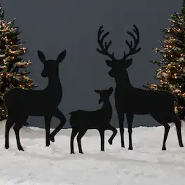 Best Choice Products - 3-Piece 46in 2D Deer Family Silhouette Set, Outdoor Christmas Yard Decor w/ Buck, Doe, Fawn - Black