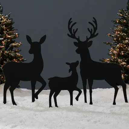 Front. Best Choice Products - Best Choice Products 3-Piece 46in 2D Deer Family Silhouette Set, Outdoor Christmas Yard Decor w/ Buck, Doe, Fawn - Black - Black.