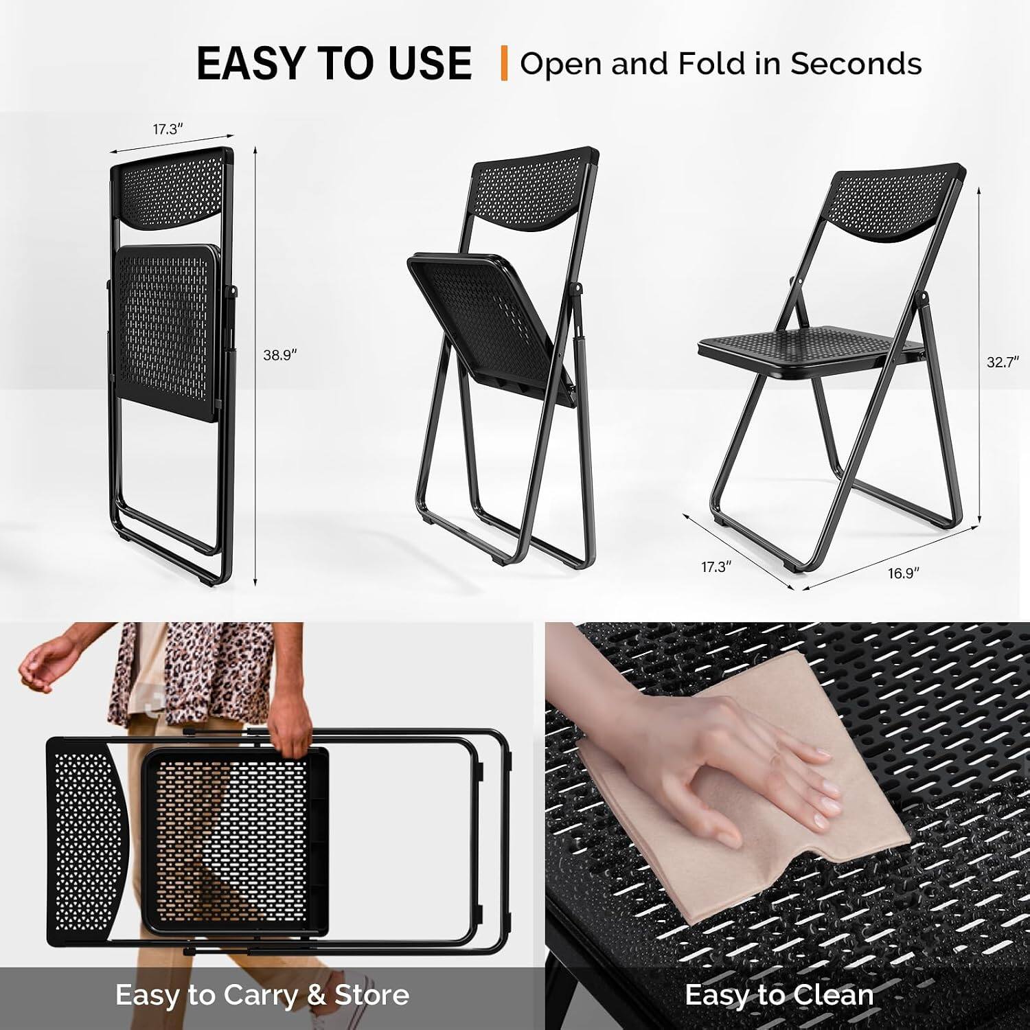 EASY TO USE | Open and Fold in Seconds

17.3" 38.9" 32.7" 17.3" 16.9"

Easy to Carry & Store

Easy to Clean