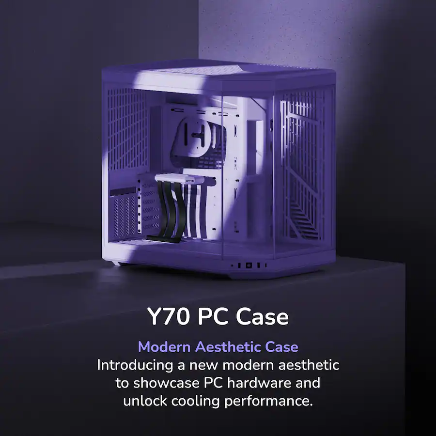 Hyte Pc Case Rounded HYTE Y70 Mid Tower ATX Gaming PC Desktop Case with Riser Cable Purple ...
