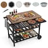 Front. Costway - Costway Outdoor Dining Cart with Korean BBQ Grill Folding Side Panel 2 Shelves for Camping - Natural + Silver + Black.