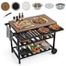 Costway - Outdoor Dining Cart with Korean BBQ Grill Folding Side Panel 2 Shelves for Camping - Natural + Silver + Black
