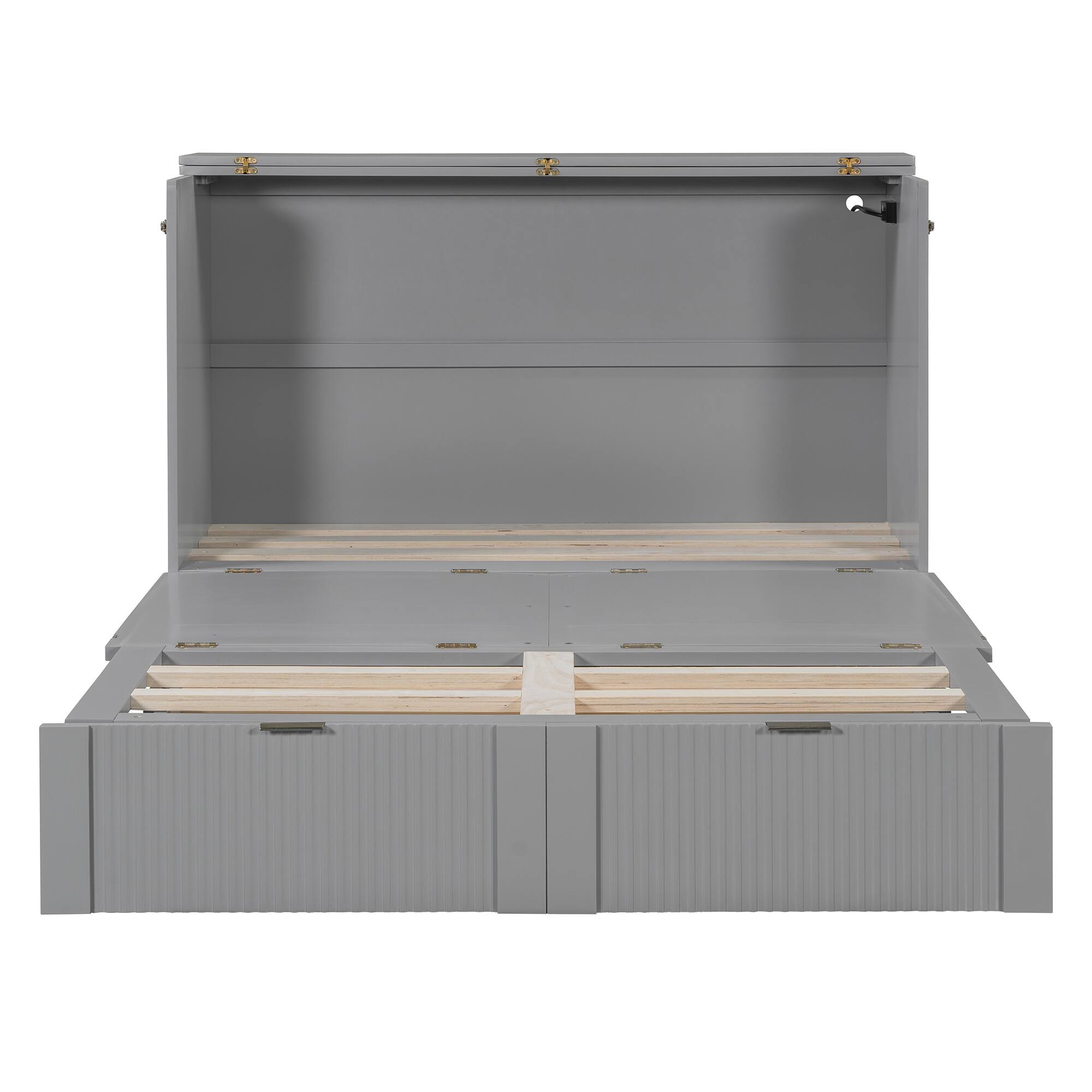 Alt View 1. Tiramisubest - Full Size Murphy Bed with Drawer, Sockets, USB & Pulley, Gray - Gray.