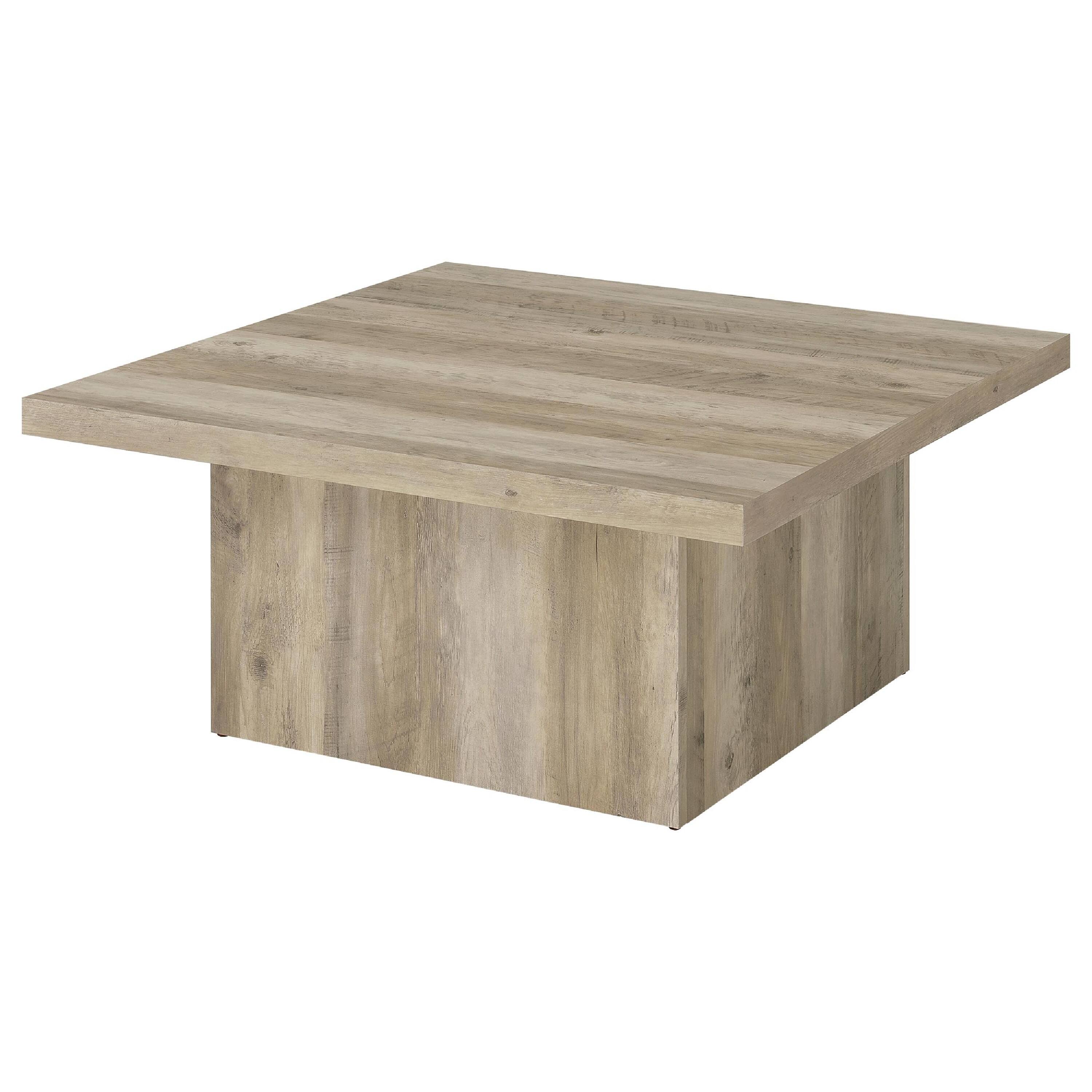 Alt View 2. Manhattan Lane - Darla Square Coffee Table, Block Style Base, Wood 36 Inch - Distressed Pine Brown.