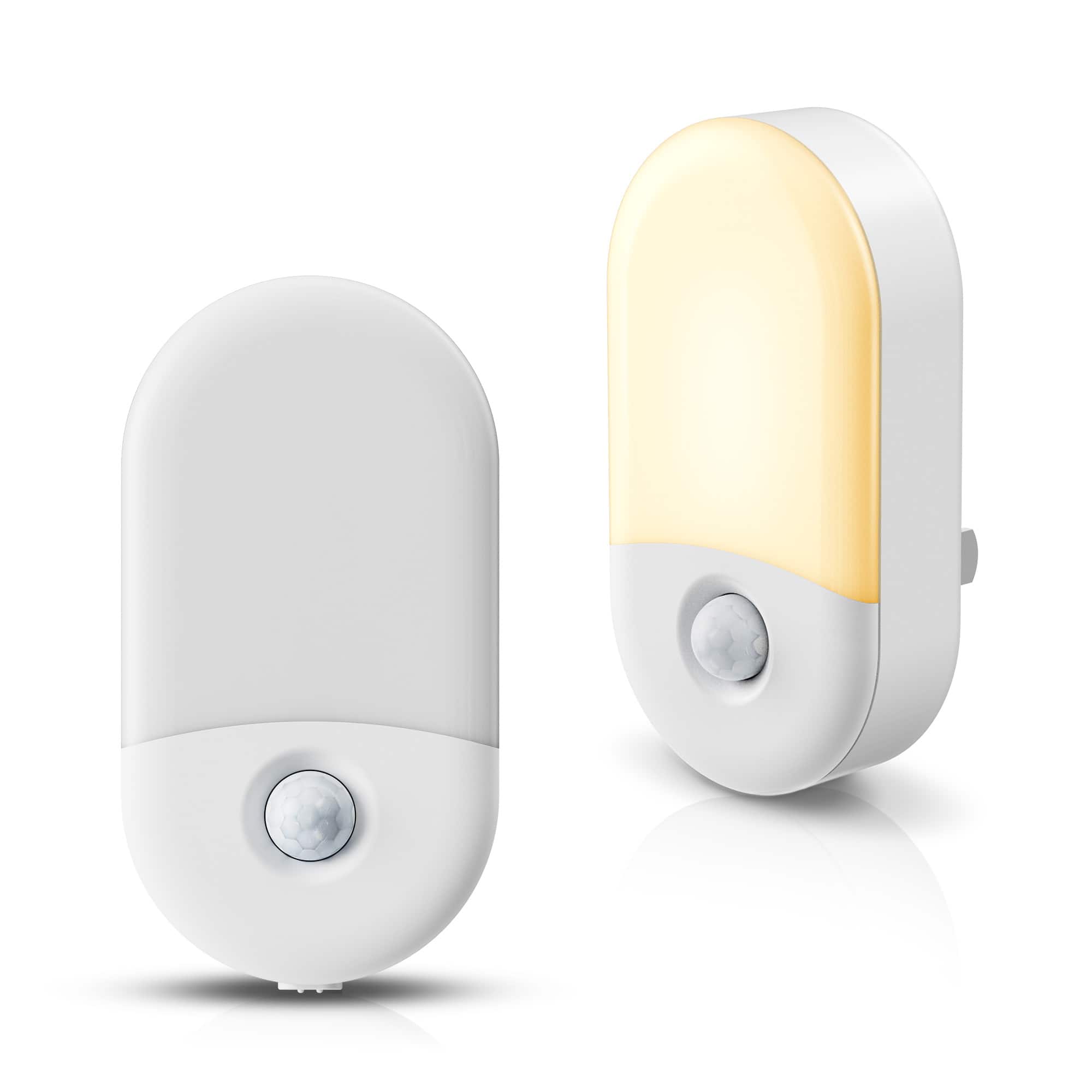 Jandcase - 2-Pack 0.6W Plug-in Motion Sensor Night Light, 3000K Warm Glow,, 2-Step Dimming, ON/OFF/AUTO - White