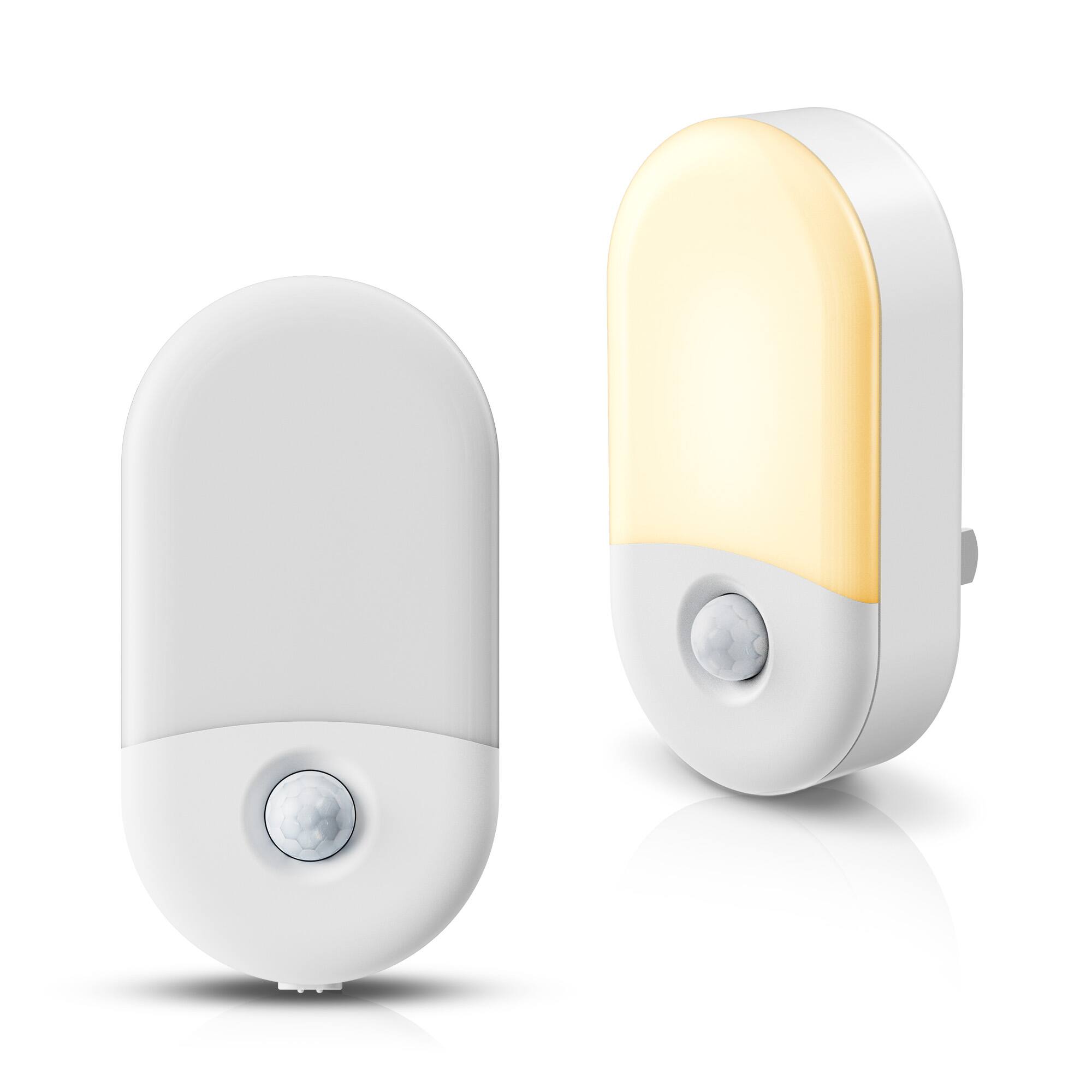 Front. Jandcase - JANDCASE 2-Pack 0.6W Plug-in Motion Sensor Night Light, 3000K Warm Glow,, 2-Step Dimming, ON/OFF/AUTO - White.