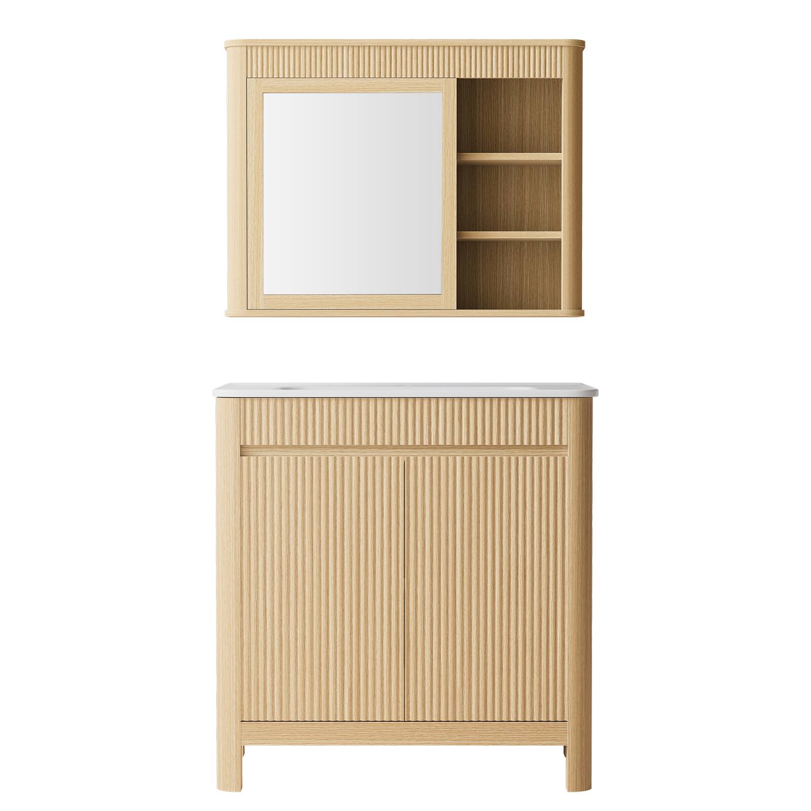 Alt View 8. ModernMate - 30" Single Bathroom Vanity Set with Mirror Cabinet, Soft Close Drawers - Natural Oak.