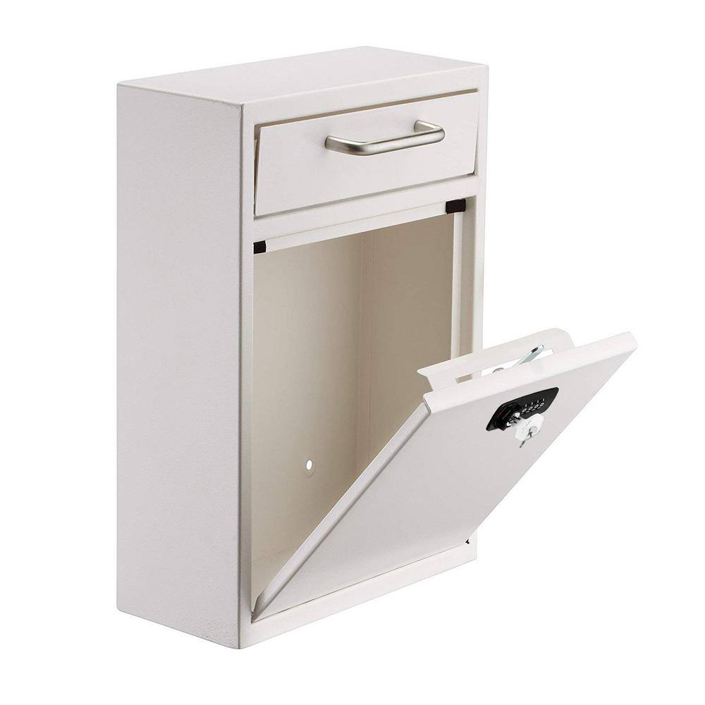 Angle. AdirOffice - Safe Large Steel Wall-Mounted Drop Box with Combination Lock - White.
