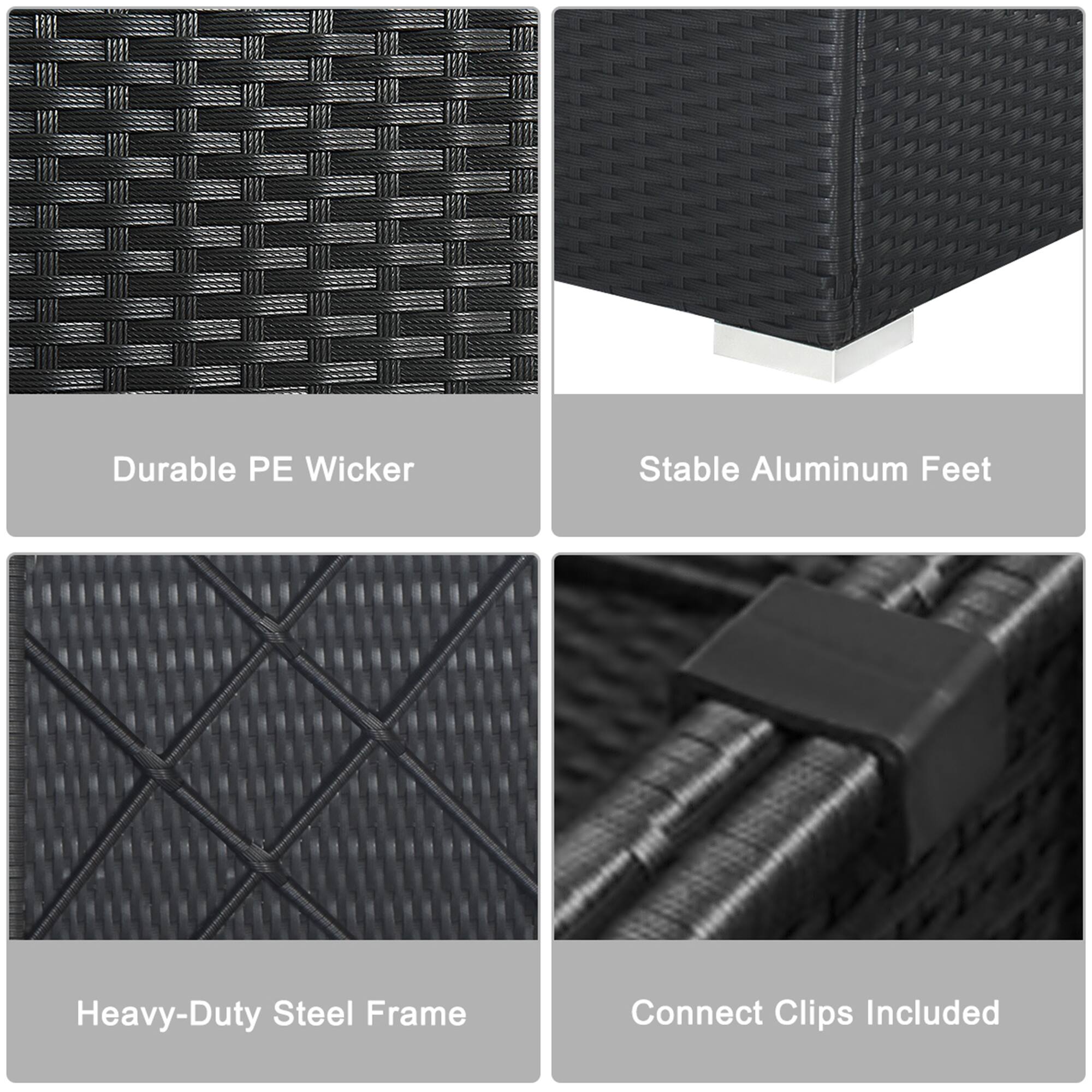 - Durable PE Wicker
- Stable Aluminum Feet
- Heavy-Duty Steel Frame
- Connect Clips Included