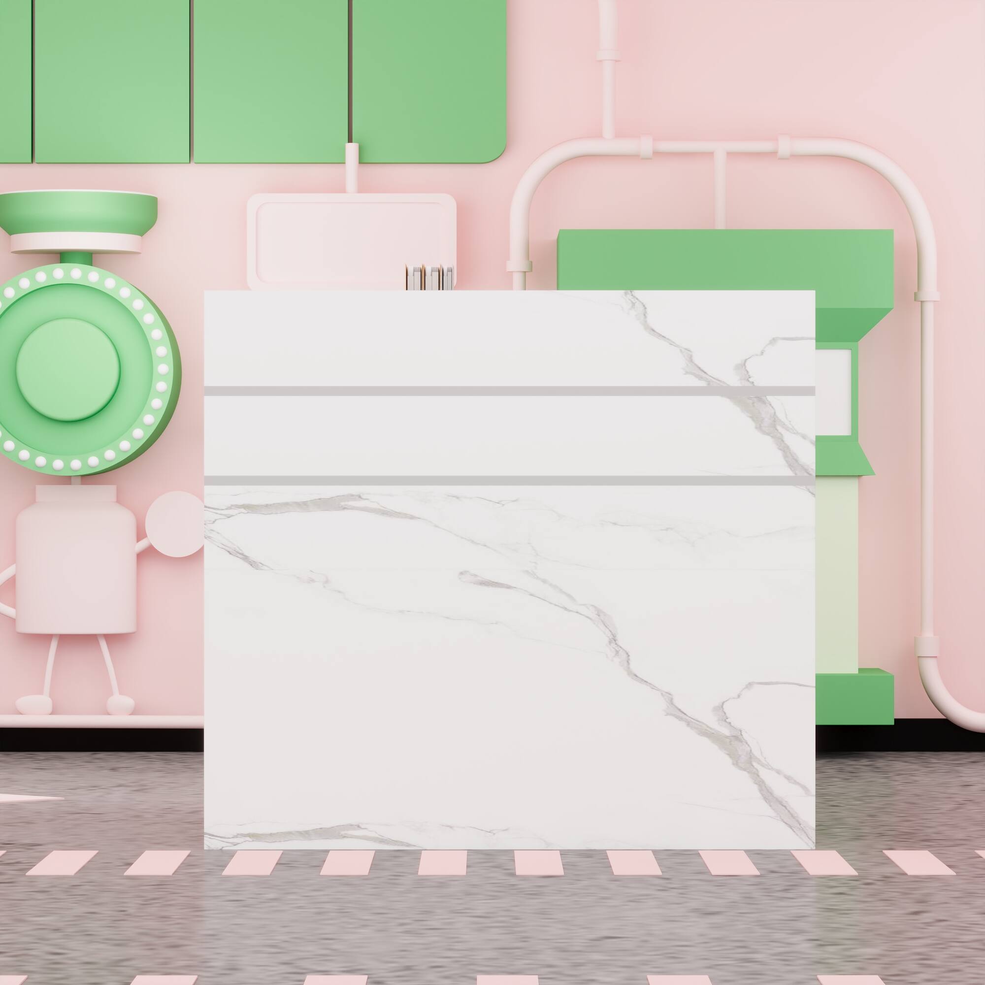 Front. Famapy - Marble Pattern Desk with Drawer and Cabinet, Computer Desk, Office Reception Table, Study Writing Table with Storage - Marble White.