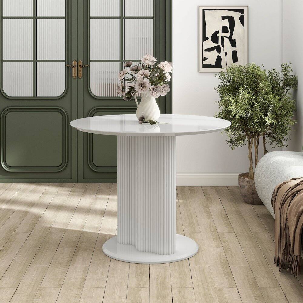 Alt View 4. Furniture of America - Elara Iron Base Pedestal Round Dining Table - White.