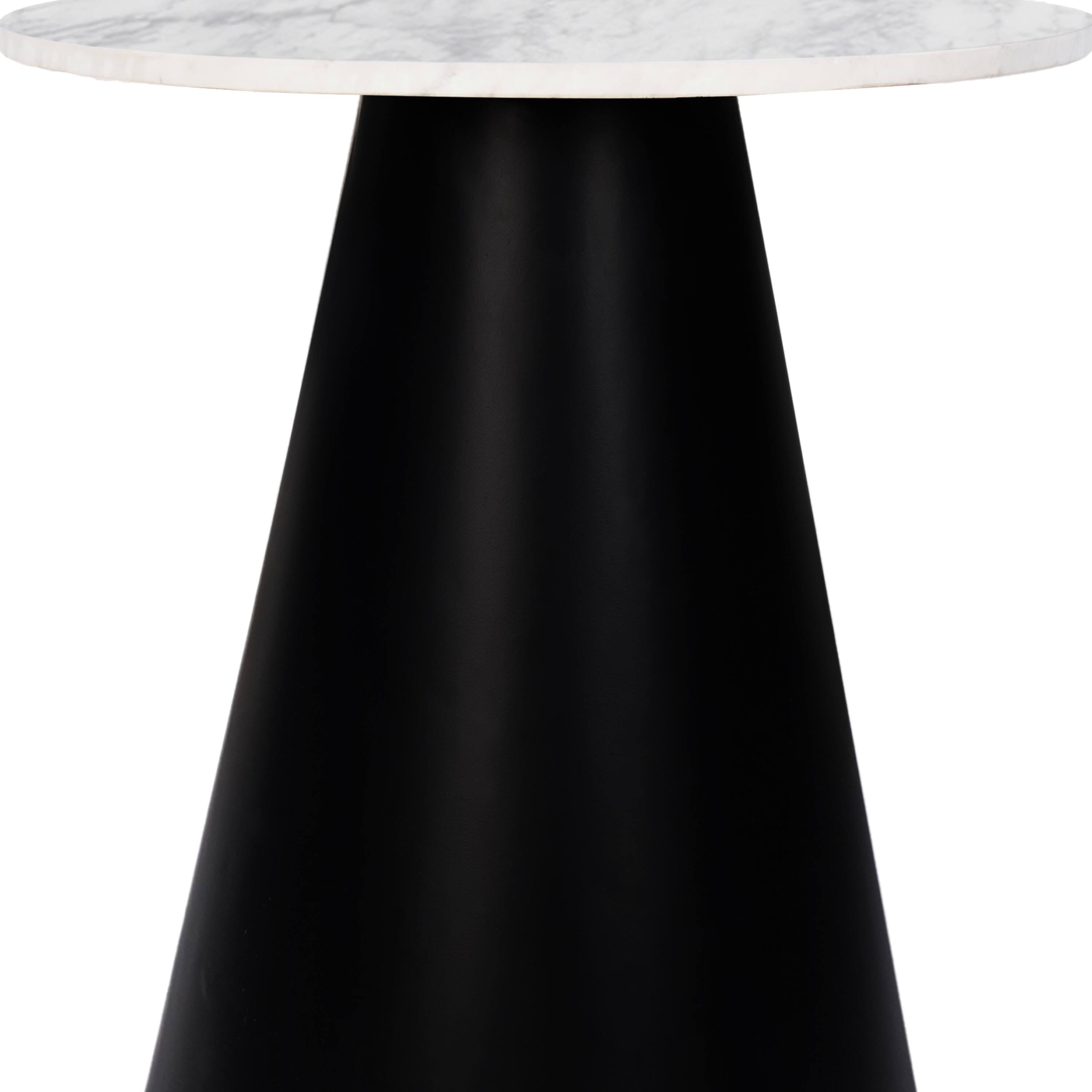 Alt View 5. Manhattan Lane - Riko Side End Table, White Natural Marble 18 Inch Round Top, Modern Black Pedestal Base - Black, White.