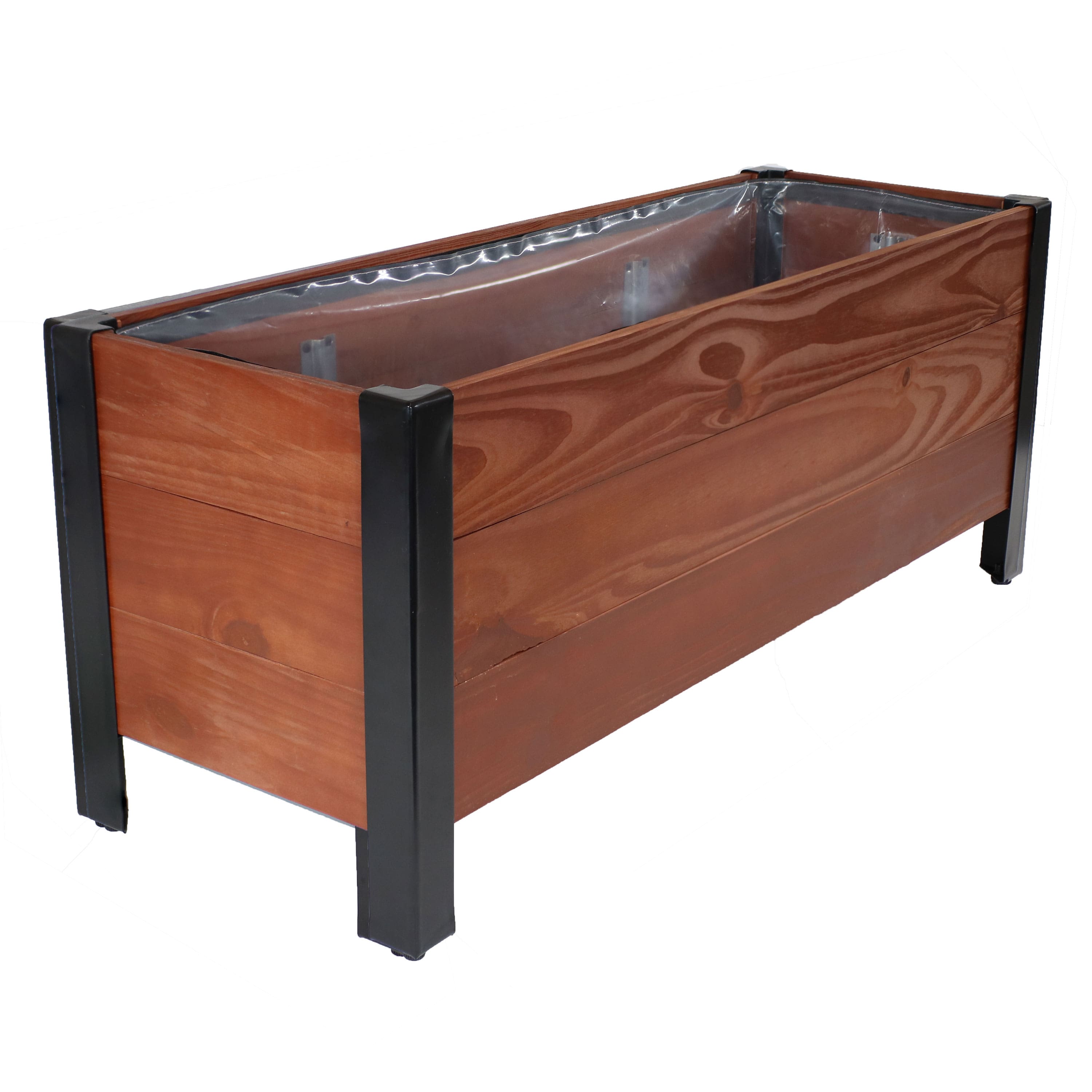 Sunnydaze - Acacia Wood Raised Garden Bed with Planter Bag - 14.75" H - Brown