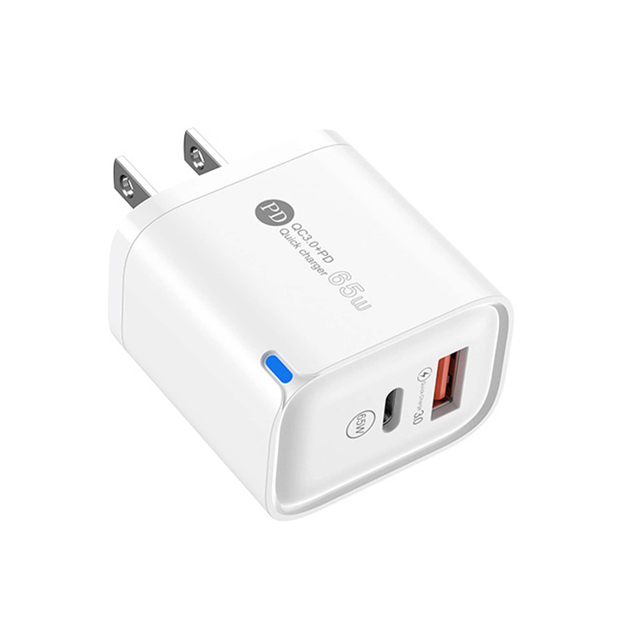 YONWAY - 65W Fast Charging Adapter, USB A+USB C Dual-Port Charger, Travel Charger, US Plug Wall Charger for iPhone - White