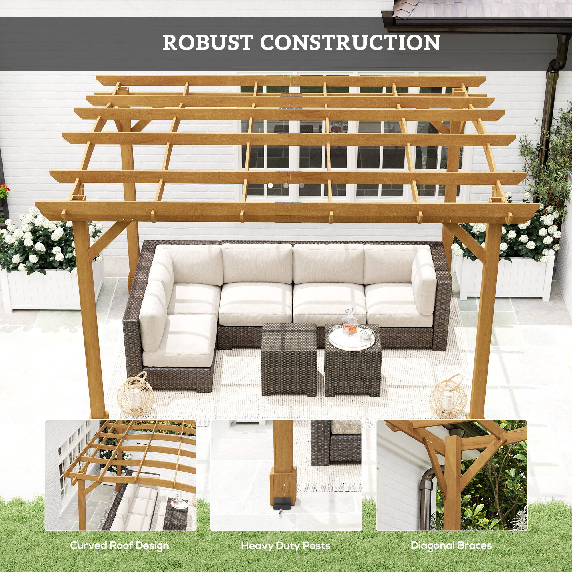 ROBUST CONSTRUCTION
Curved Roof Design
Heavy Duty Posts
Diagonal Braces