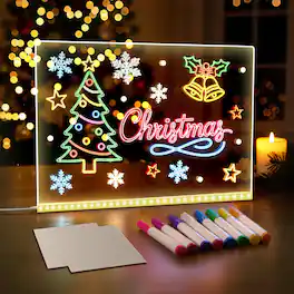 Fabibe - Led Note Board With Colors Lumiboard Drawing Message Boards Light Up Dry Erase 7 Markers & Cloth For Kids/girls/teens - Default