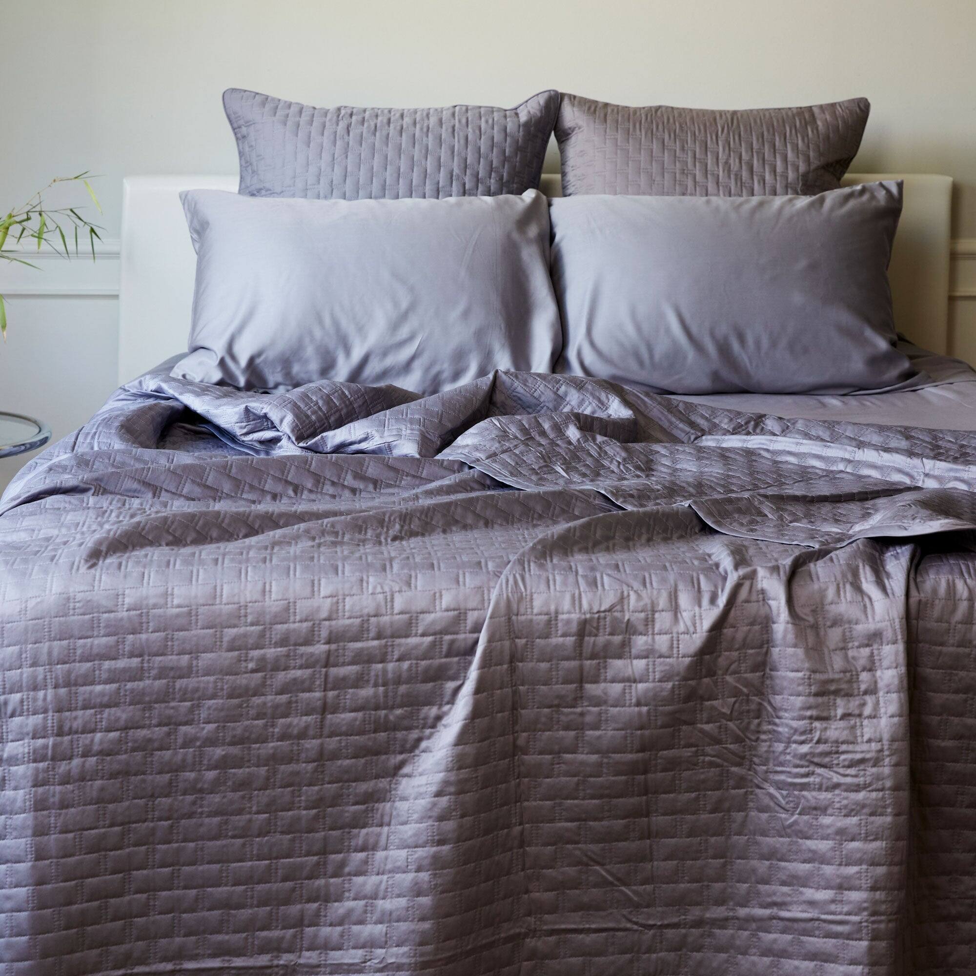 Alt View 1. BedVoyage - Luxury 100% viscose from Bamboo Quilted Brick Coverlet, Queen - Platinum - Platinum.