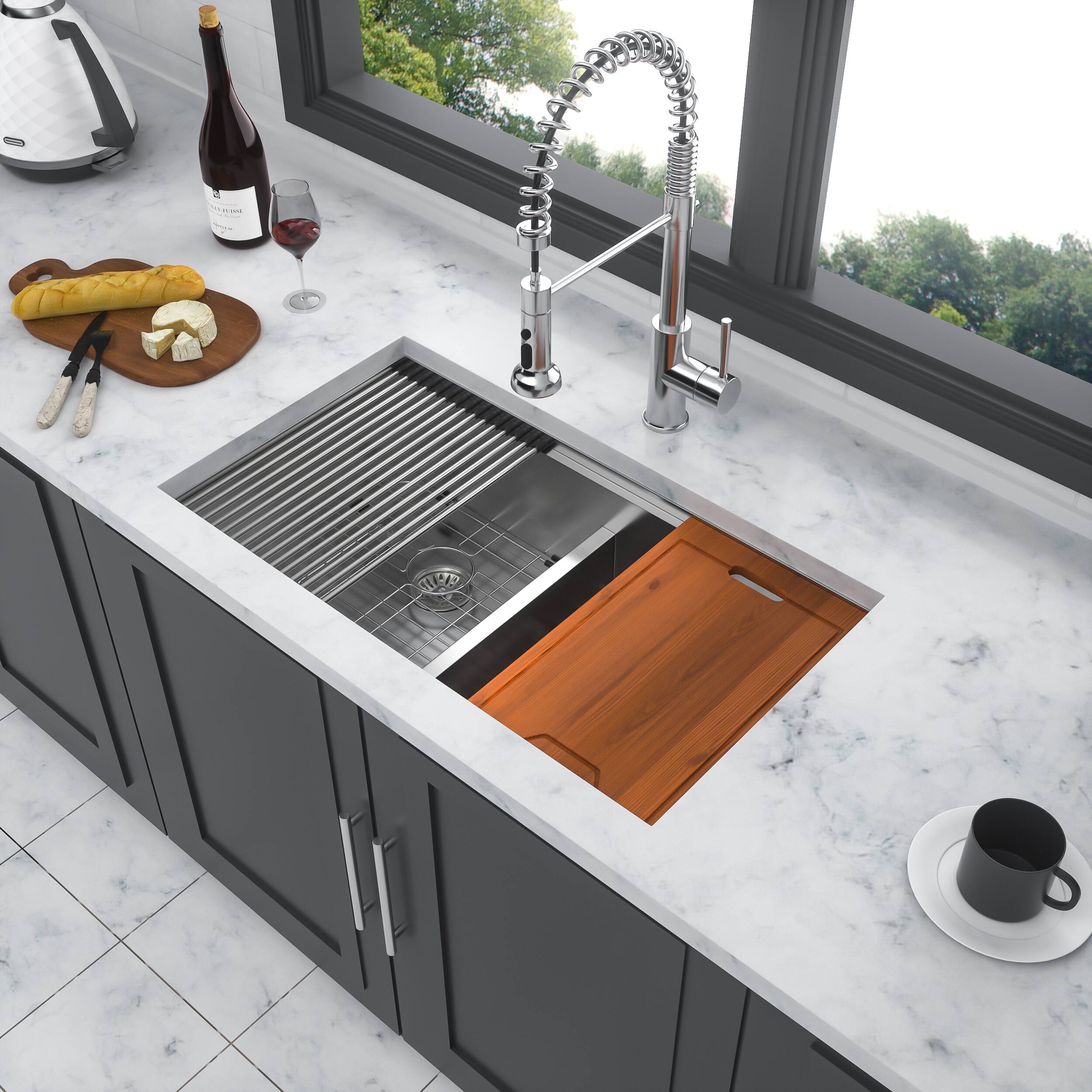 Front. Siljoy - Double Bowl (50/50) Undermount Kitchen Sink- 33"x19"x10" Stainless Steel 16 Gauge with Two 10" Deep Basin - Brushed Nickel.