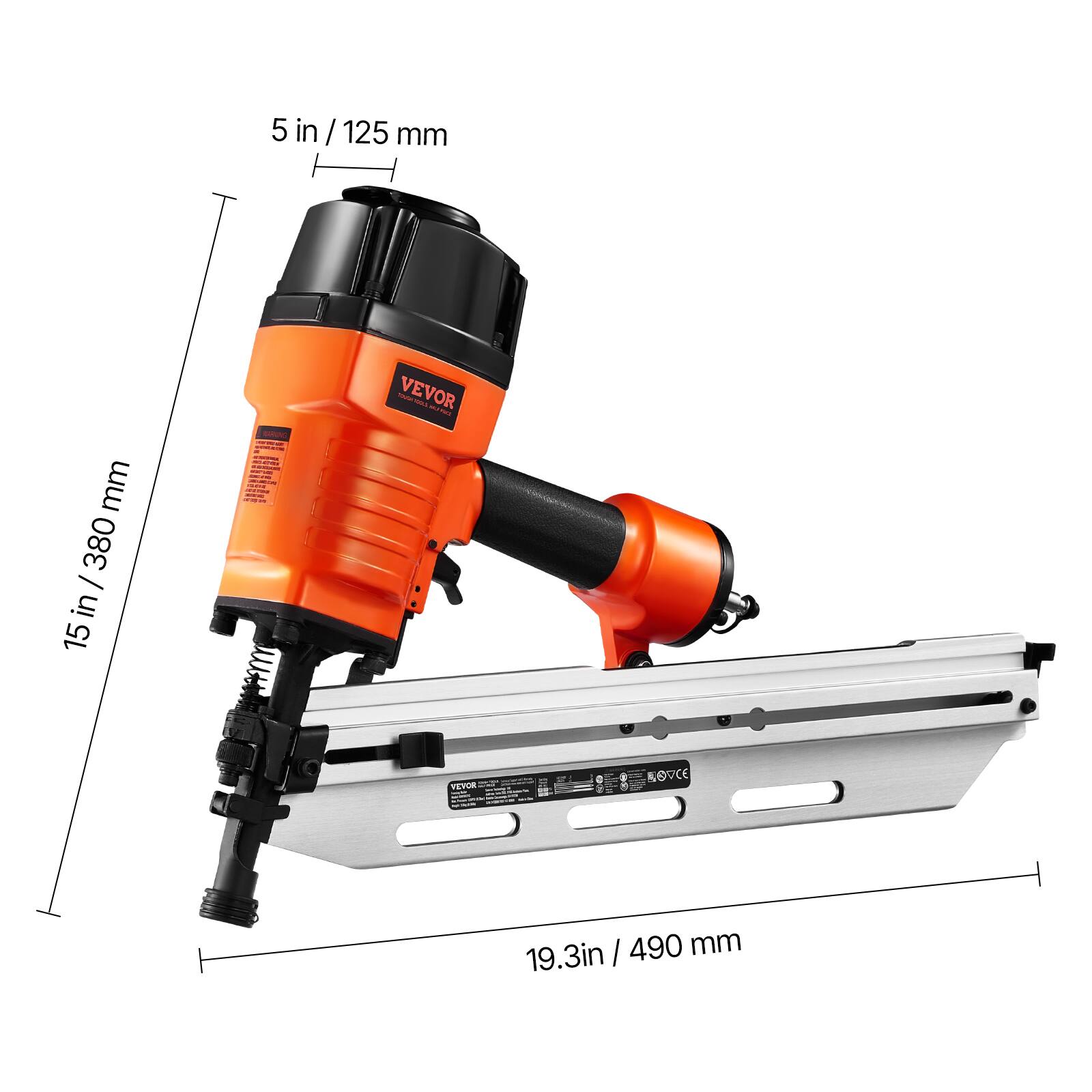 5 in / 125 mm  
15 in / 380 mm  
19.3 in / 490 mm