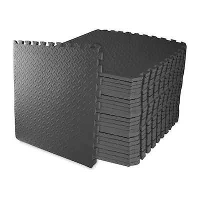 Front. BalanceFrom Fitness - BalanceFrom Fitness 96 Sq Ft Interlocking EVA Foam Exercise Mat Tiles, Black - Black.