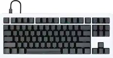 The text on the image is a keyboard layout, which shows the positions of the keys on the keyboard. It is not possible to group or correct the text without understanding the context or purpose of the layout.