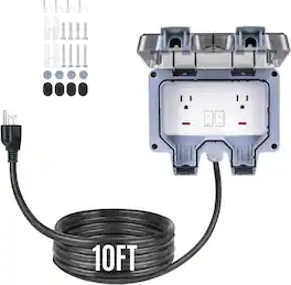 RTMB - 15A 110V Outdoor Power Outlet Black – IP66 Waterproof, 10FT Extension, UL Listed - White