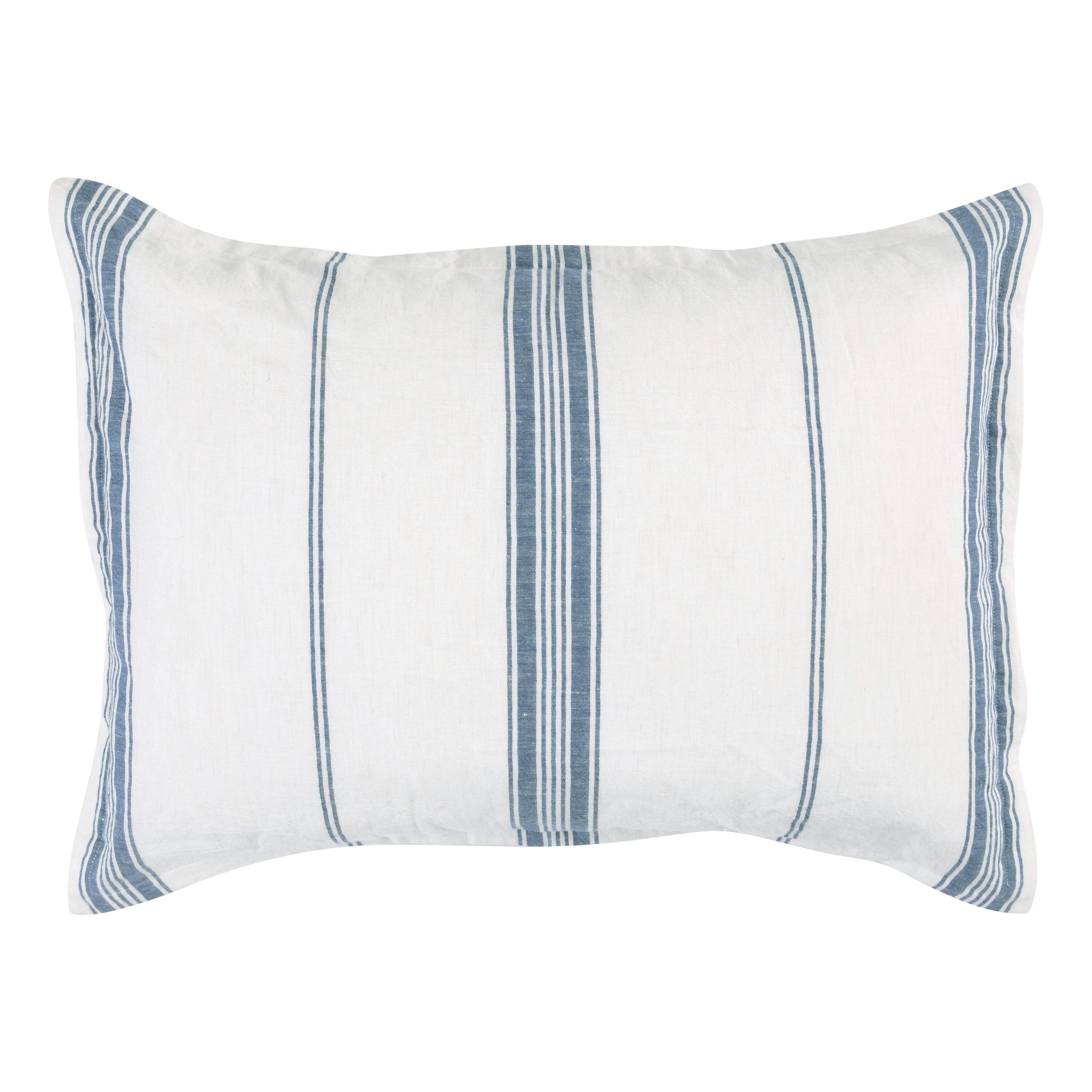 Front. Manhattan Lane - Taki 20 x 26 Standard Pillow Sham, Blue and  Stripes Linen Cashmere - White, Blue.
