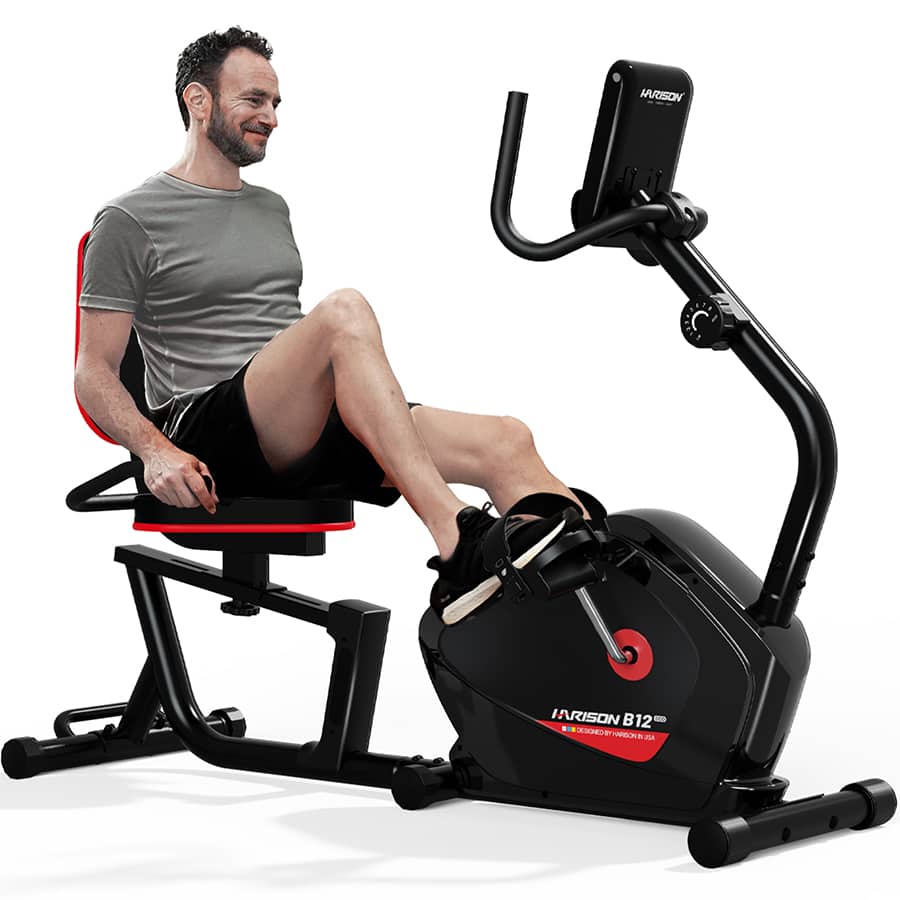 HARISON - 400LB Capacity Recumbent Exercise Bike with Magnetic Resistance, LCD Display & Tablet Holder (BBB12Eco) - Black