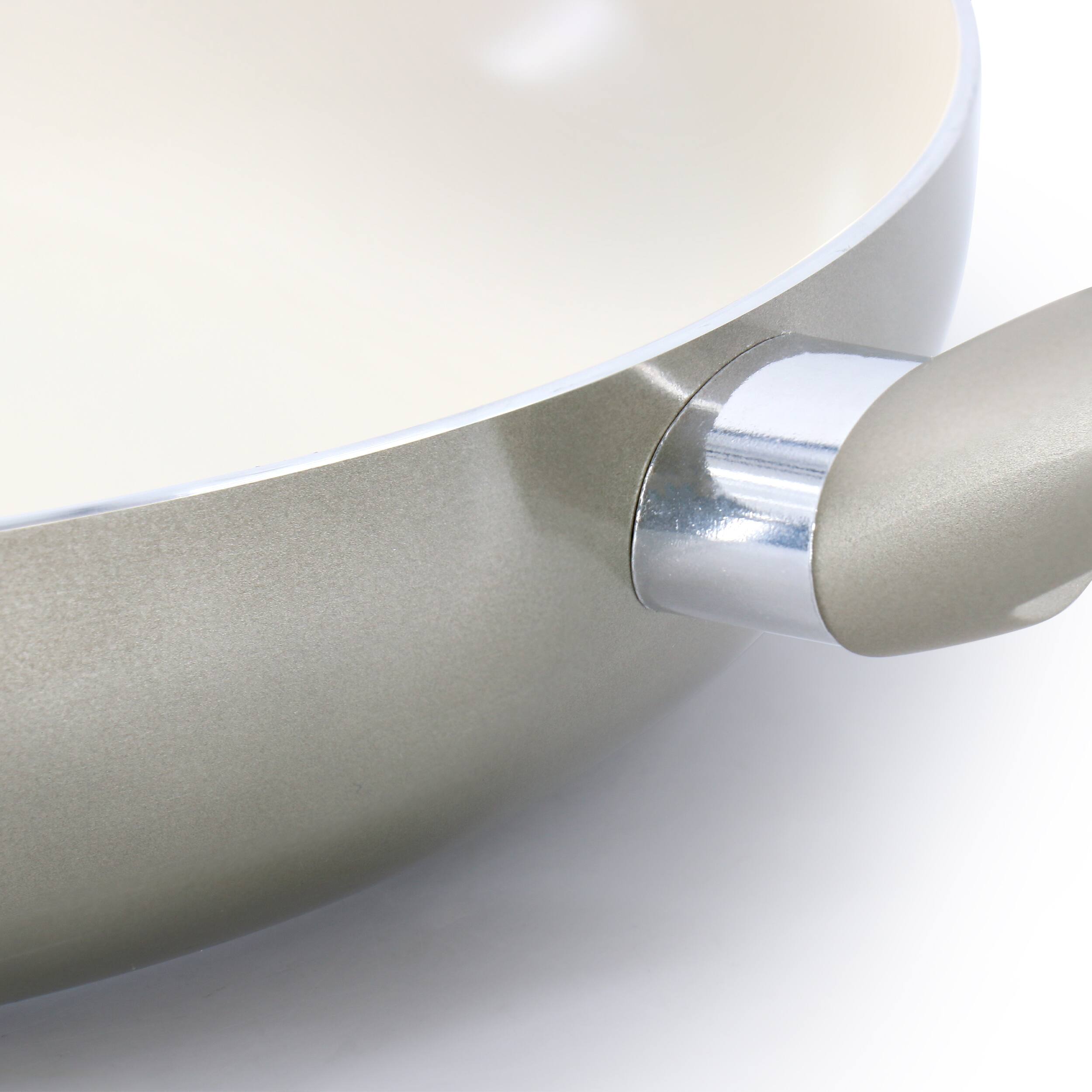 Alt View 3. Oster - Oster Newcrest 12 Inch Ceramic Nonstick Round Aluminum Frying Pan in Taupe With Soft Grip Handle - Taupe.