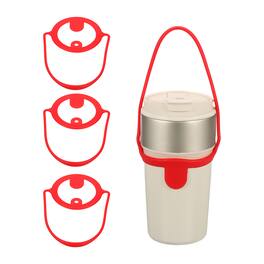 Unique Bargains - 3pcs Silicone Coffee Cup Carrier with Straw Ring Reusable Drink Holder for Travel & Takeout - Red