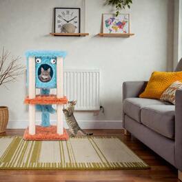 BreeBe - Adorable Monster-Style Cat Tower with Cozy Condo and Ultra-Soft Plush - Blue