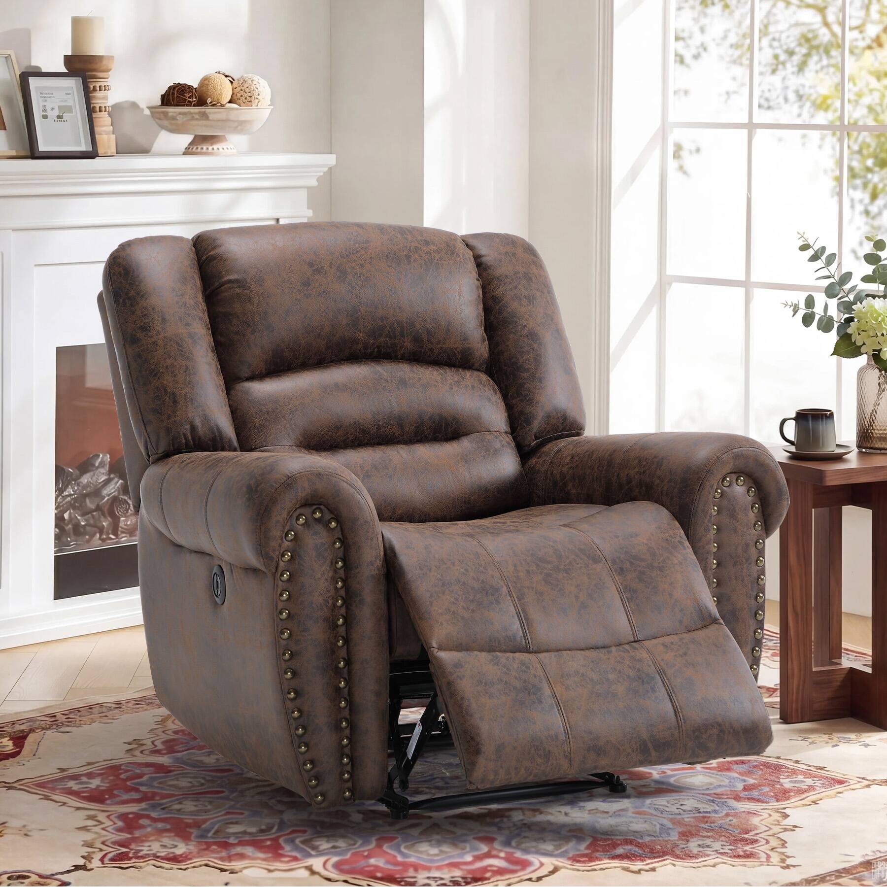 Left. Bestier - 2 Pack 40.5 in. W Brown Vegan Leather Manual Power Recliner with Nailhead Trim and USB Port - Brown.