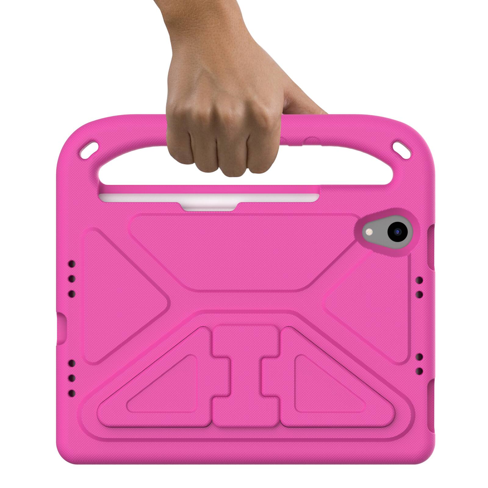 Angle. UUCOVER - Lightweight EVA Case for iPad mini A17 Pro 8.3-inch 2024/iPad mini 6th Gen Shockproof Handle Kickstand Anti-Slip Cover - Rose.