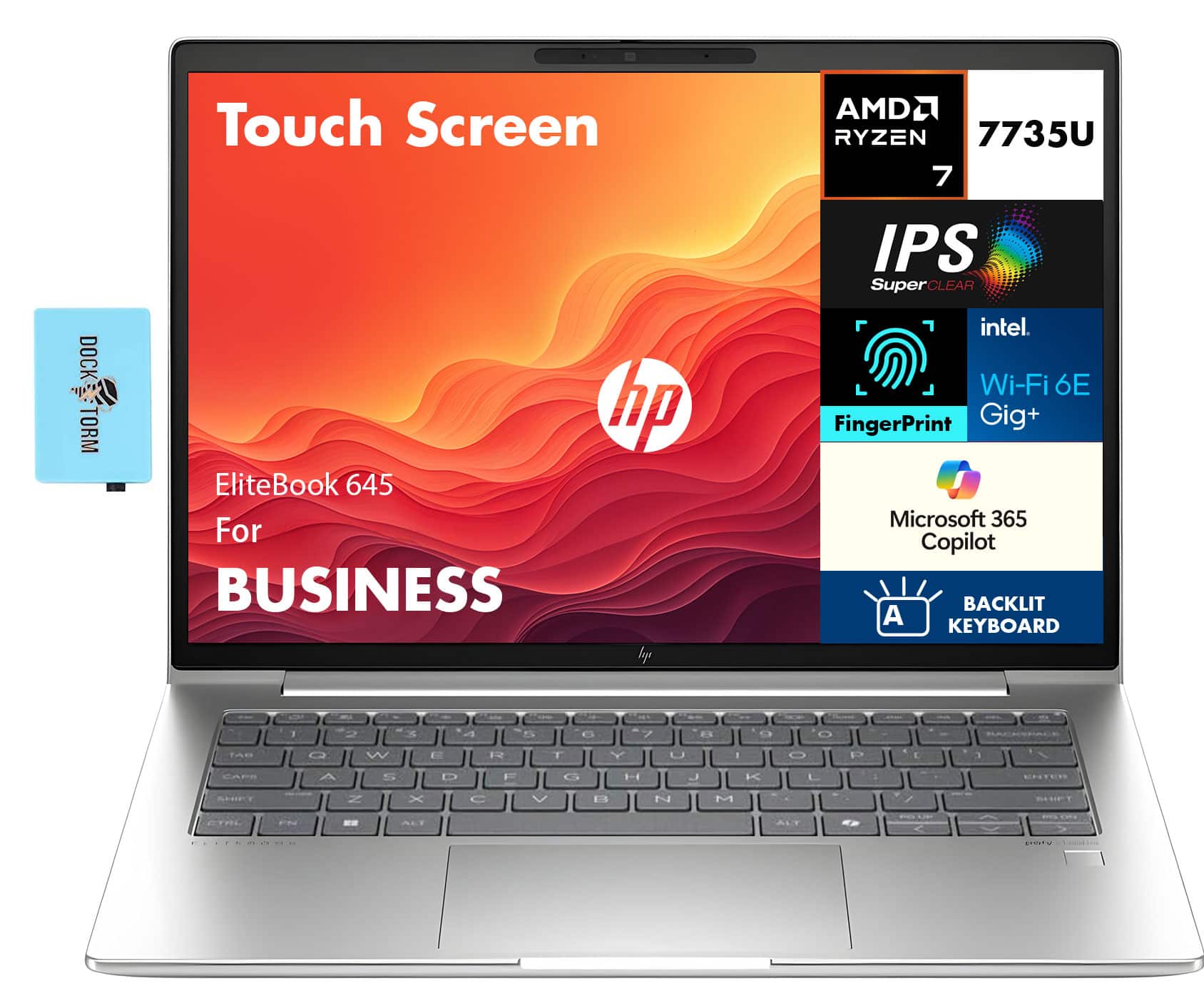 HP - EliteBook 645 Laptop 14.0 WUXGA (AMD Ryzen 7 7735U, 64GB DDR5, 2TB PCIe SSD, AMD Radeon, Win 11 Pro) w/USB Hub - Pike Silver Aluminum