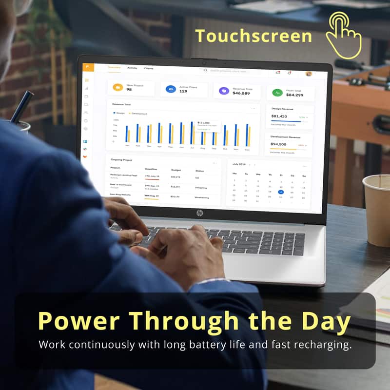 Touchscreen Curcion Martula - nt - i Phopect 98 d Active Cere 129 - fooal $46.589 Pute Total 504.299 - i $121000 Desin - $81.420 - $94,800 - PrOCS - BEIN - Wemig A - Power Through the Day Work continuously with long battery life and fast recharging.
