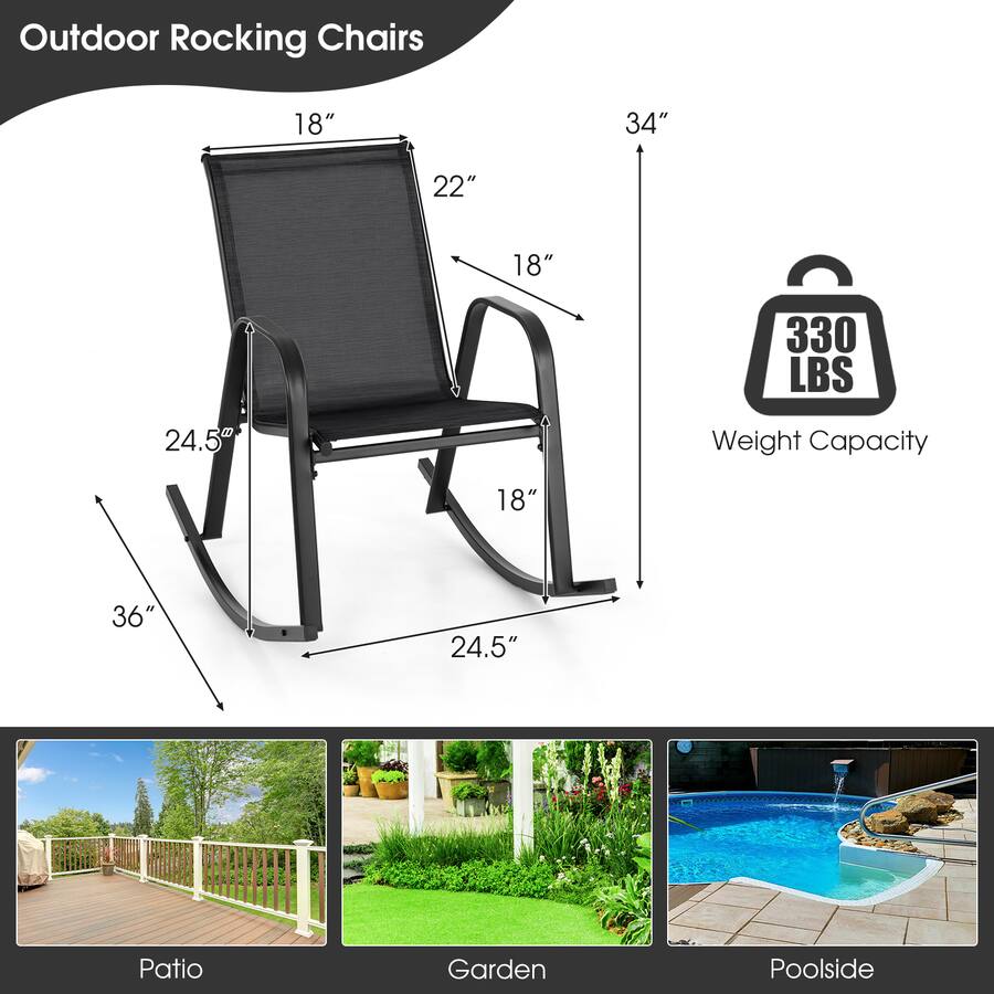 Gymax 2 PCS Patio Rocking Chair Outdoor Ergonomic Rockers w/ Breathable ...