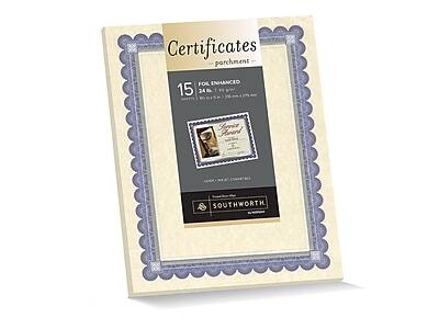 Certificates  
parchment  

15  
FOR ENHANCED  
24 lb. 11" x 17"  
SOUTHWORTH
