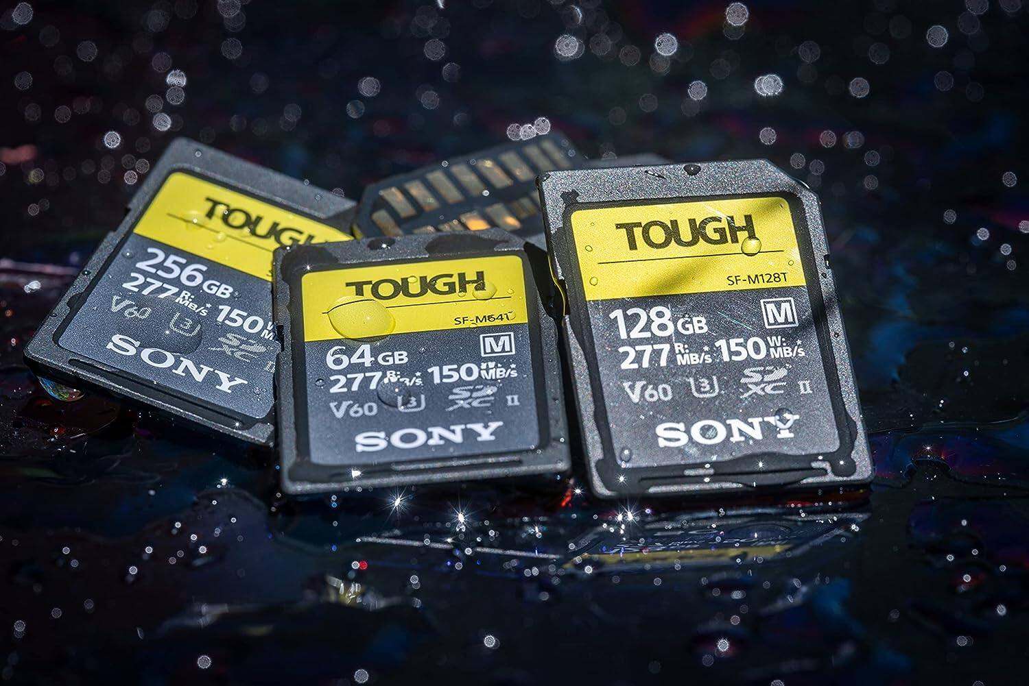 TOUGH 277 256 GB TOUGH V60 Bin/s 150m SF-M641 M SONY 64 GB R  150M MB/s 277 V60 [3] 5 II SONY TOUGH SF-M128T 128 M GB W: R: 150 MB/s 277 MB/s V60 13 3 I SONY