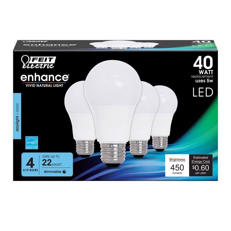FEIT ELECTRIC - Enhance A19 E26 (Medium) LED Bulb Daylight 40 Watt Equivalence 4 pk