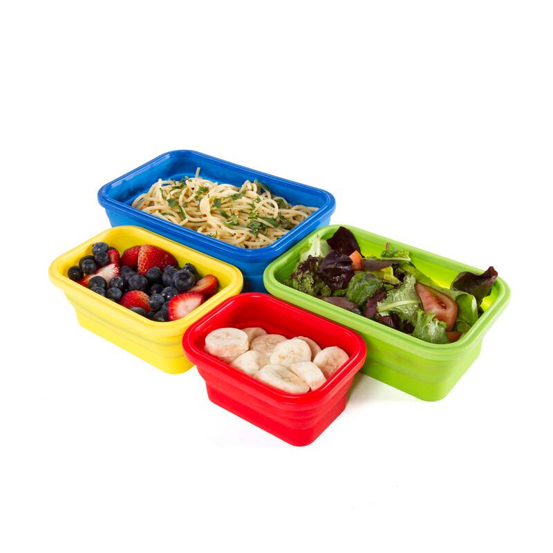 Angle. Kitchen + Home - Thin Bins Collapsible Containers - Set of 4 Rectangle Silicone Food Storage Containers - multicolor.